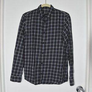 AllSaints Amos Long Sleeve Check Flannel Shirt Charcoal/Blue
